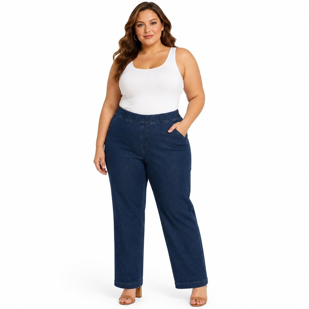 Isaac Mizrahi Live‎ Womens 18WT Dark Wash Pull On Straight Leg Denim Pants NWT
